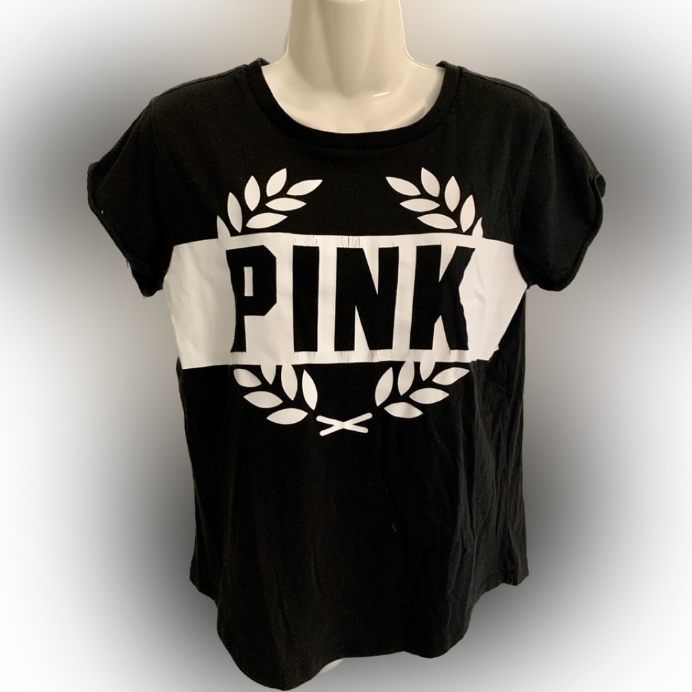 Victoria’s Secret Women’s S Small 4 6 VS Top PINK Logo Black White Tee T-shirt